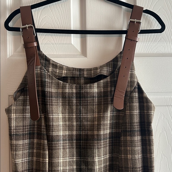 Plaid Sleeveless Dress with Brown Straps - Picture 1 of 13